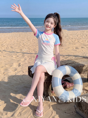 女童泳衣2026夏季新款中大童女孩撞色分体游泳衣儿童甜美海边泳装 — 1