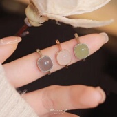 和田玉小方糖戒指女烟紫食指环小众设计感2025年新款 夏季