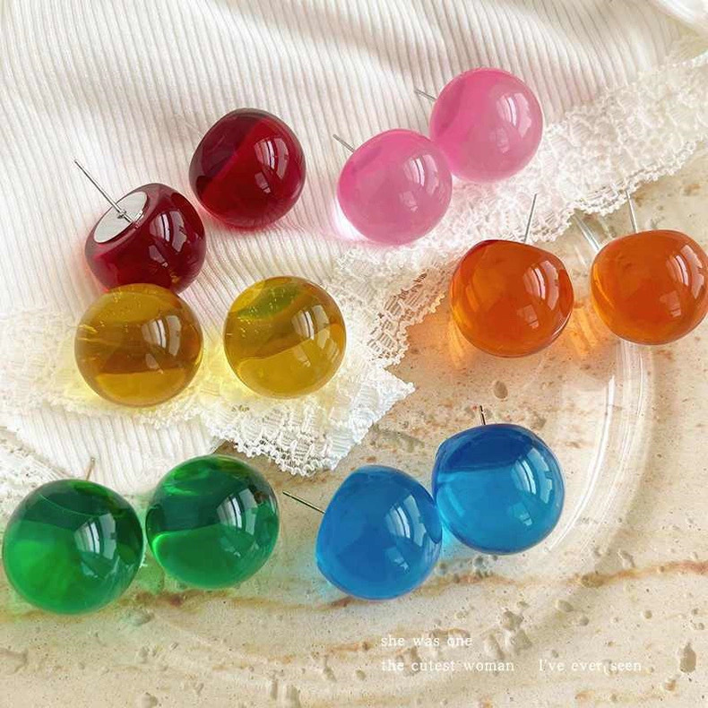 夏日彩色圆珠耳钉女生小众设计感耳环气质大气耳饰耳坠新款配饰品