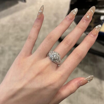 新款超闪锆石戒指女几何精致优雅轻奢时尚百搭开口指环食指戒配饰