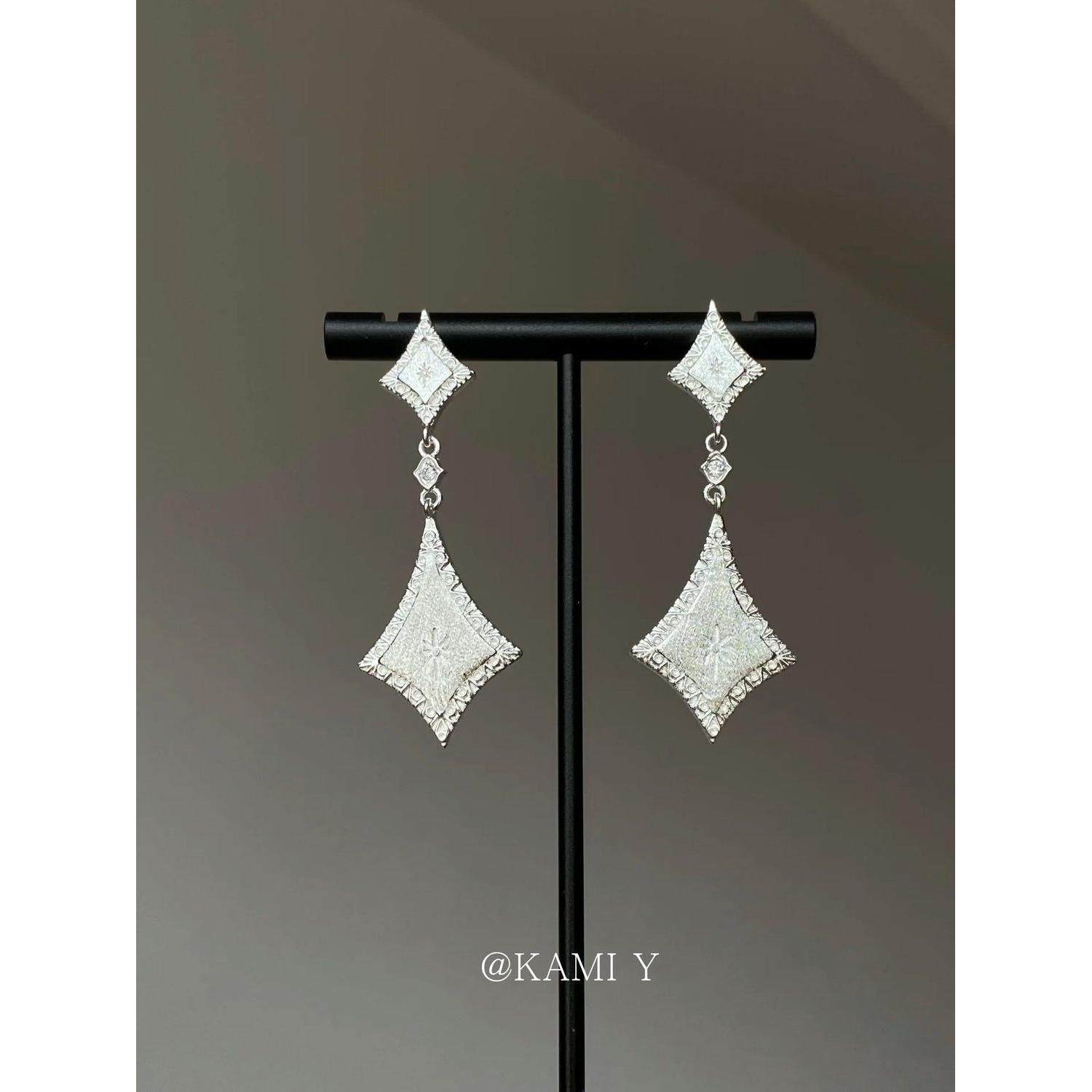 清冷感银色拉丝菱形微镶钻流苏耳钉小众简约高级百搭气质中古耳饰,饰品/流行首饰/时尚饰品新,耳钉,淘宝优惠券,粉丝福利购,淘宝优惠卷