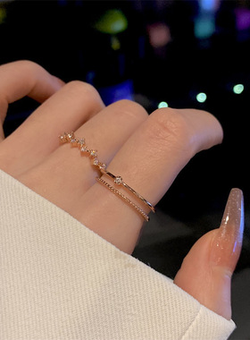 店主墙推~超显白镀玫瑰金戒指女ins轻奢高级感精致镶锆石简约指环