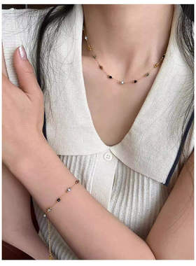 新款彩珠拼接隔珠钛钢手链女款高级感轻奢小众手饰品项链气质百搭