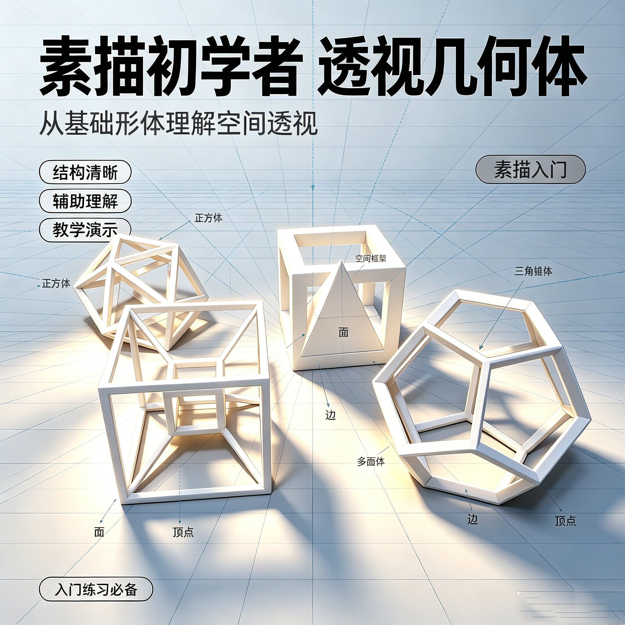 柏盛绘透视素描几何体石膏结构模型老师上课示范教学基础镂空几何