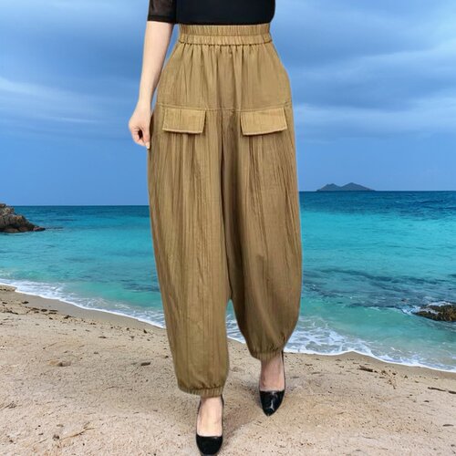夏季亚麻大码松紧腰显瘦灯笼裤