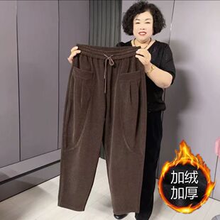 宽松百搭休闲裤 女 秋冬加绒加厚高腰胖MM中老年大码 加大加肥新款