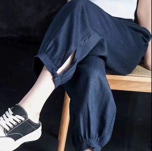 九分哈伦裤 新款 子 文艺复古宽松显瘦灯笼裤 薄款 棉麻休闲裤 子女夏季