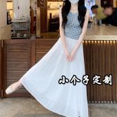 伞裙XS 高腰a字百褶中长款 150小个子白色垂感半身裙女2026夏季 新款