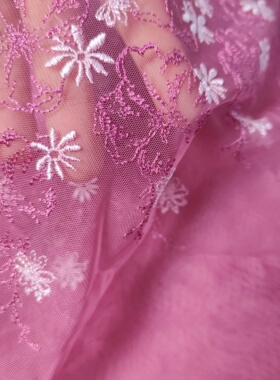 手工diy材料 紫色花朵刺绣网纱宽花边