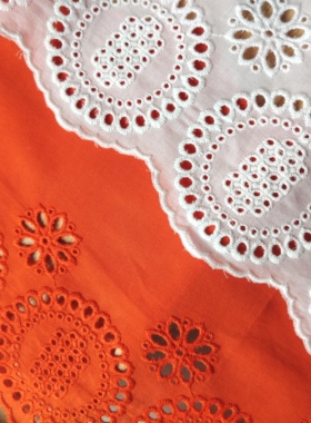 宽17cm 白色橘红色花朵刺绣棉布手工diy衣服裙子蕾丝花边