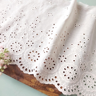 宽25cm 粉白色花朵刺绣棉布手工diy衣服裙子蕾丝花边