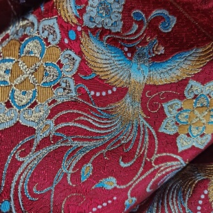 枣红色国风汉服金线百鸟朝凤马面裙色织布中式服装面料1个定位价