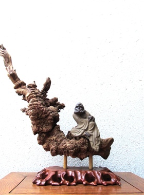 金丝红柳风化木随形根艺搭配绿檀珠串摆件自然禅意创意家居收藏品