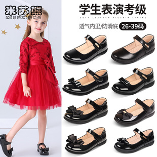 女童小皮鞋黑色公主礼服春秋新款儿童学生表演出英伦软底宝宝单鞋