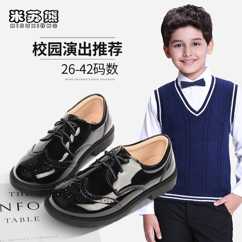 男童皮鞋黑色软底真皮演出鞋子儿童英伦风小学生大童表演西装单鞋