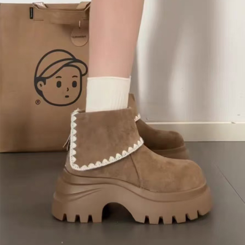 粗跟增高厚底圆头加绒保暖雪地靴