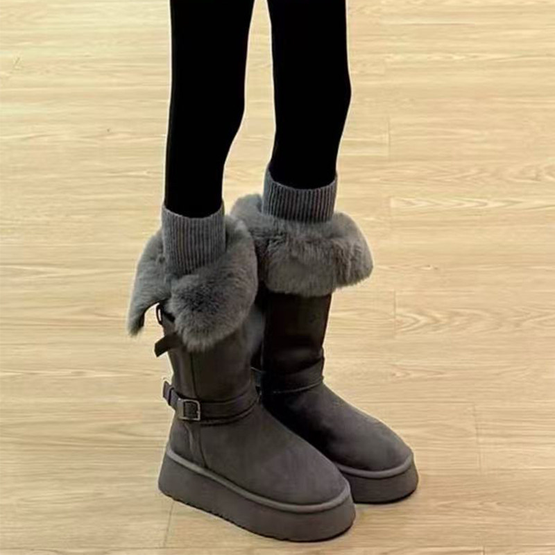 灰色内增高中长筒雪地靴女加绒厚底防滑保暖棉鞋东北抗寒高筒棉靴,女鞋,时尚雪地靴,淘宝优惠券,粉丝福利购,淘宝优惠卷
