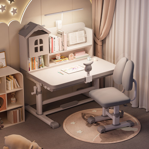 2025新款手摇儿童书桌家用小学生学习桌升降可调节写字课桌椅套装