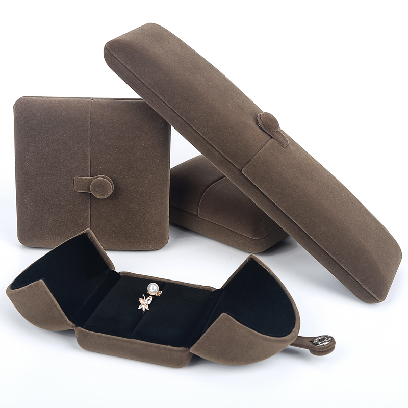 绒布双开首饰盒按扣耳钉盒饰品