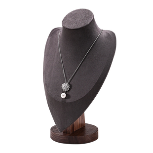 黑胡桃木项链展示架实木超纤绒项链模特脖子人像架吊坠陈列颈膜架