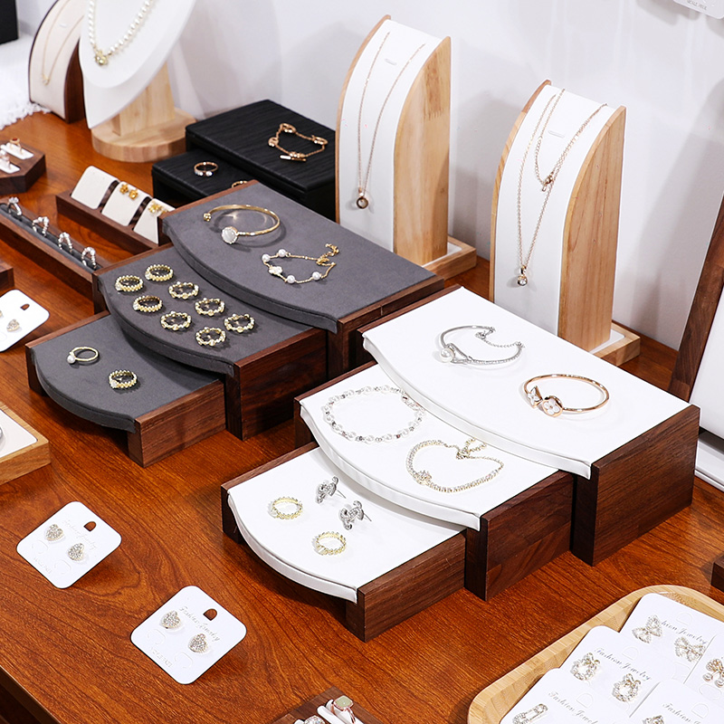 三件套饰品架轻奢胡桃木首饰陈列道具珠宝托座手镯手链多层展示架