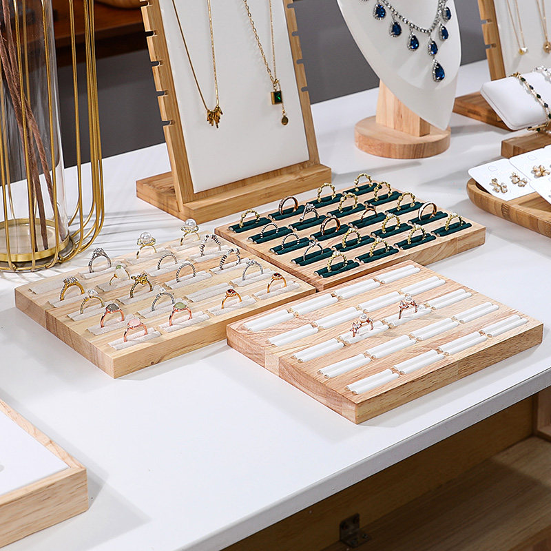 橡胶木戒指展示盘戒指道具耳钉饰品展示架珠宝柜台首饰道具摆件托