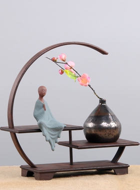 鸡翅木多宝阁古董架子客厅置物架茶壶茶具展示柜实木中式小博古架