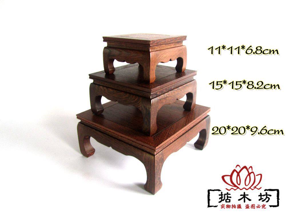 红木木雕正方形鸡翅木弯脚底座实木石头花盆底座摆件炕几方台盆景