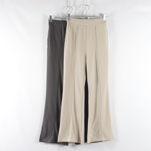 休闲微喇裤 女纯色时尚 通勤百搭后松紧高腰显瘦长裤 日单新款