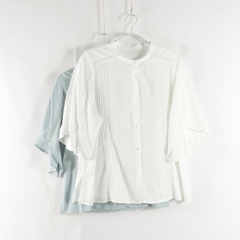 宽松日单单排扣七分袖纯色衬衫
