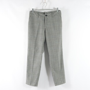 休闲裤 女格子时尚 通勤百搭纽扣拉链后松紧中腰显瘦长裤 日单新款