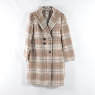中长毛呢外套 领双排扣直筒显瘦女格子长袖 日单新款 通勤百搭西装