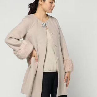 毛呢外套 中长款 日单新款 通勤百搭单排按扣圆领宽松显瘦女纯色长袖