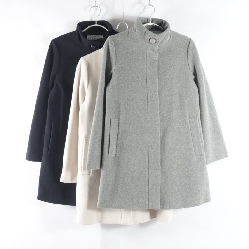 日单新款通勤百搭单排暗扣立领直筒显瘦女纯色长袖中长款毛呢外套