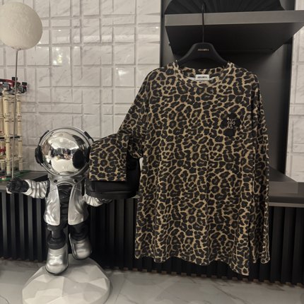 【豹纹show】夏季宽松大版型时尚条纹圆领长袖T恤CP388