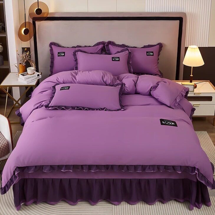 韩式花边四件套纯棉水洗磨毛2025新款全棉被套床单床裙款床上用品