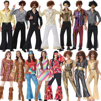 万圣节服装女 成人复古70年代迪斯科情侣装 80年代嬉皮士喇叭裤