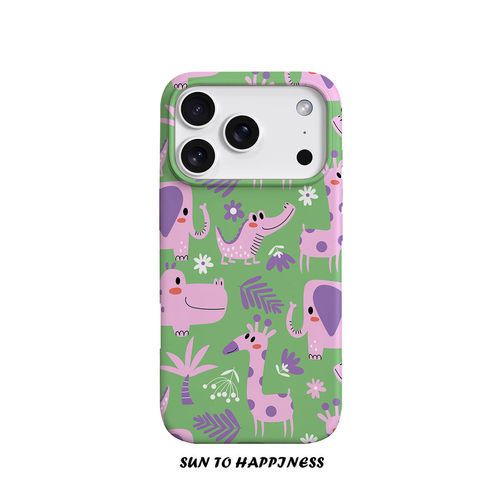 原创粉色动物园适用苹果18PROMAX菲林手机壳iphone17E16plus软壳15趣味个性萌系14可爱治愈全包卡通二合一绿