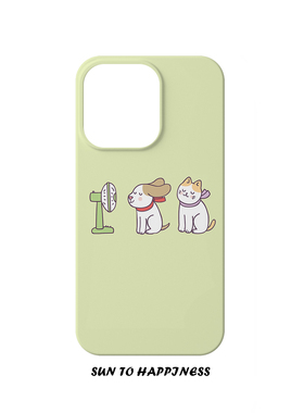 夏日小清新风扇小狗小猫适用苹果17PROMAX菲林软壳IPHONE16PLUS15PRO14二合一日韩卡通可爱插画TPU全包边保护