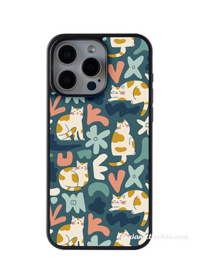 原创日韩可爱猫咪适用苹果16pro手机壳IPHONE14PLUS黑边磨砂磁吸15PRO全包壳文艺小众卡通插画小清新防摔硅胶