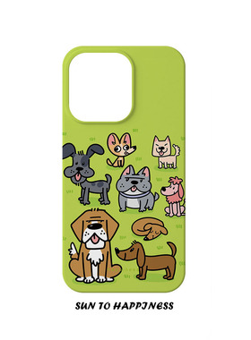 绿色搞怪卡通小狗插画适用苹果16PROMAX菲林手机壳15plus14pro13mini大孔磨砂可爱小众个性萌宠全包高级ins硬