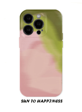 原创日韩粉绿抽象艺术适用苹果17PROMAX菲林手机壳iphone16plus软壳14INS简约高级15日韩时尚简约全包二合一