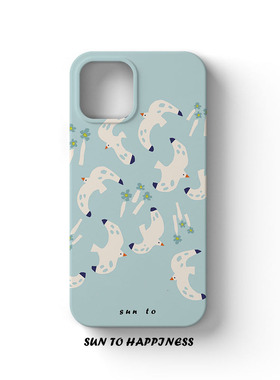 原创卡通海鸥适用苹果17PROMAX手机壳菲林全包边iphone16plus14硬壳小众个性小清新插画女文艺蓝15保护磨砂壳