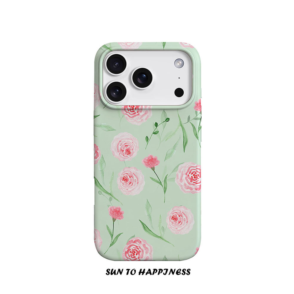 原创小清新绿粉月季花适用苹果17PROMAX菲林手机壳iphone16plus软壳15浪漫日韩文艺14治愈少女简约全包二合一