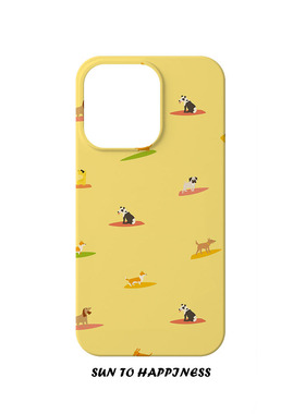 黄色创意滑板冲浪小狗适用苹果17PROMAX菲林手机壳iphone16plus13mini15大孔磨砂小众个性全包亮面奔向姓胡萌