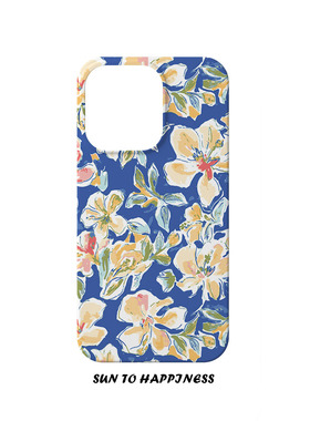 日韩水彩风蓝色繁花文艺适用苹果17PROMAX菲林手机壳iphone16PLUS13mini15原创二合一小众个性全包亮面小清新