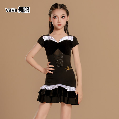 同款品牌少儿拉丁舞练习表演套装高级撞色设计日常训练服国标舞服