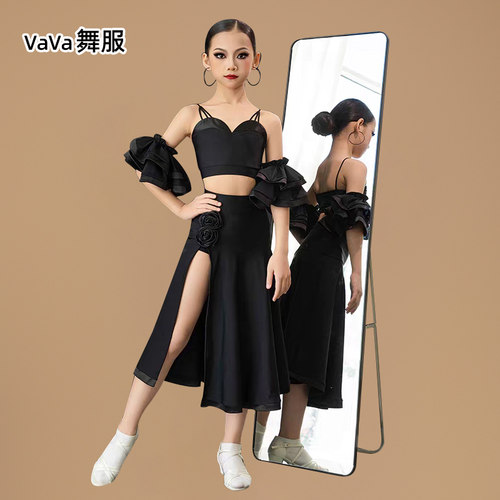 vava新款拉丁舞服女童高级感少儿练功比赛服演出服摩登舞服套装
