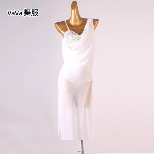 新款拉丁舞专业比赛表演服伦巴舞服装艺考服亮钻中长裙飘逸定制