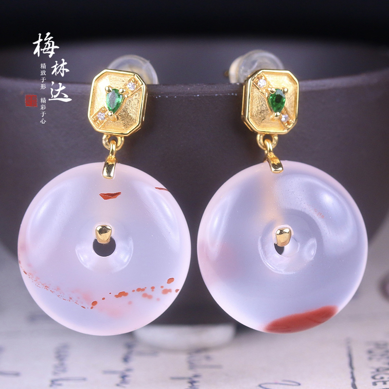 梅林达旗舰店天然南红玛瑙耳环